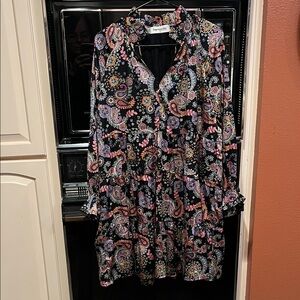 Impressions Black and Pink Paisley Long Sleeve Dress